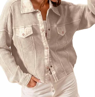 So Me Mineral Washed Waffle Knit Loose Fit Shacket In Beige