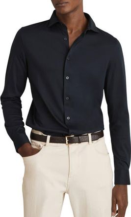 Reiss Duke Air-Water Slim Fit Knit Button-Up Shirt in Navy at Nordstrom, Size Xx-Large
