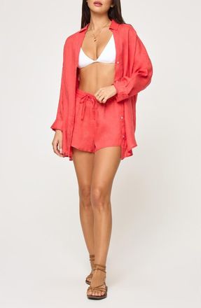L*Space Rio Linen Cover-Up Tunic in Grapefruit at Nordstrom Rack, Size Medium/large