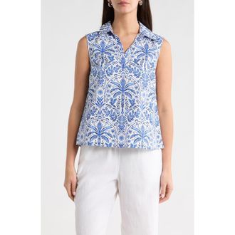 Sugarlips Romina Tropical Kirsa Sleeveless Shell Top in Blue-White-Multi at Nordstrom, Size X-Large