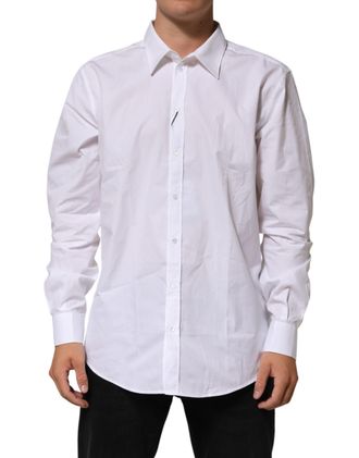 Dolce & Gabbana White Cotton Collared Long Sleeve Men Dress Mens Shirt