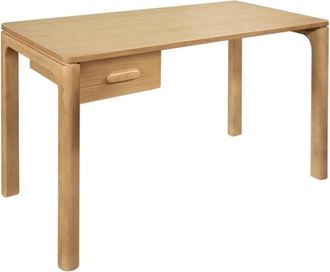 Sweeek Escritorio de madera de hevea con chapa de roble, 1 caj&oacute;n, natural