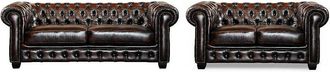 Vente-Unique Vente-unique - Divano Chesterfield A 3+2 Posti 100% Cuoio Di Bufalo Marrone Con Riflessi Castani - Brenton