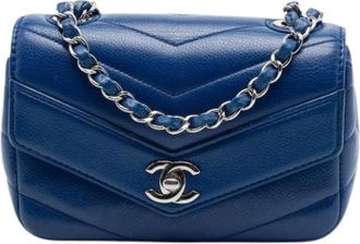 Chanel Pre-owned Mini Data Center Envelope Flap - Dames - Vintage Schoudertas - Blauw - ONE Size - Leer - Vintage