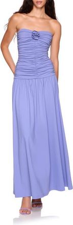 Susana Monaco Flower Detail Strapless Maxi Dress in Blue Velvet at Nordstrom, Size X-Small
