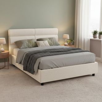 Dmora Cama Doble Briatico, Cama Matrimonial Con Colch&oacute;n Incluido, Desenfundable Made In Italy, Con Almac&eacute;n, Beige