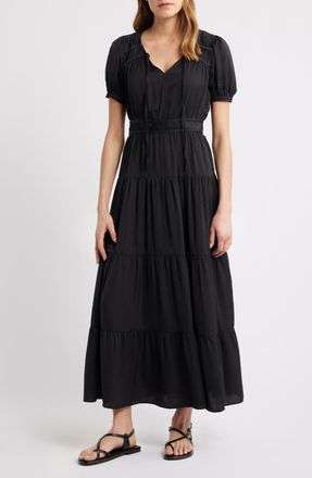 Lucky Brand Crinkle Satin Maxi Dress in 001 Black at Nordstrom, Size X-Small