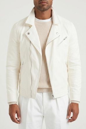 Brunello Cucinelli Off White Leather Biker Jacket, Size Medium