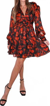 Elan Floral Long Sleeve Mini Dress In Red