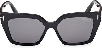 Tom Ford Winona 53mm Polarized Cat Eye Sunglasses in Black Eco /T Logo at Nordstrom