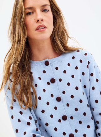 Contemporaine Womens Stretch polka-dotted jacquard Cardigan Sweater