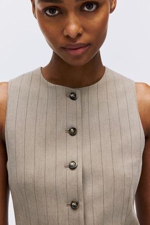 H&M Long Waistcoat in Taupe/pinstriped at Nordstrom, Size X-Large