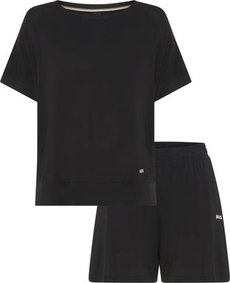 HUGO BOSS Shorty BOSS Element Short Set, Damen, Gr. XXL, schwarz 001, Obermaterial: 95% Viskose, 5% Elasthan, unifarben, normal normal, Rundhals, Homewear-Sets 