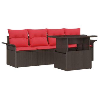 vidaXL Conjunto De Sof&aacute; De Jard&iacute;n Con Coj&iacute;n 5 Pcs Marr&oacute;n Polirat&aacute;n Vidaxl