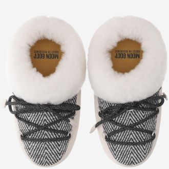 Moon Boot Faux Fur-Lined Lace-Up Slipper - White