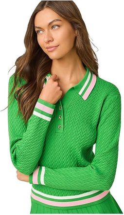 Lilly Pulitzer Suzette Sweater Womens Sweater Putting Green X Resort White Tipping : XXS, Polyester/Viscose