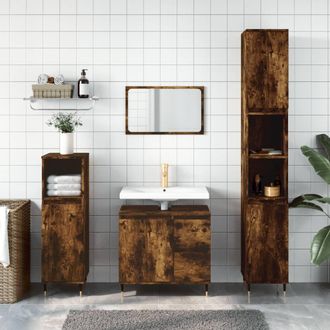 vidaXL Armario De Ba&ntilde;o Madera Contrachapada Roble Ahumado 30x30x190 Cm Vidaxl