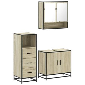 Berkfield Home 3 Piece Bathroom Furniture Set Sonoma Oak Engineered Wood in Brown