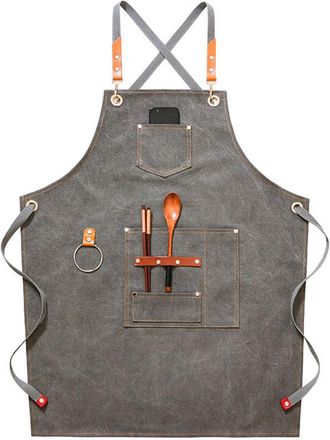 OEM (grigio) Grembiule Da Cowboy Di Alta Qualit&agrave; Con Tasche Per Parrucchieri, Imbianchini, Giardinieri E Stilisti Per Uomo E Donna -crezuo