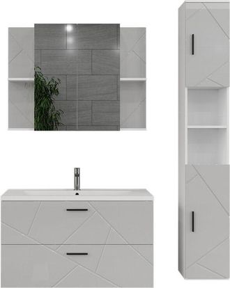 Vicco Conjunto De Muebles De Ba&ntilde;o Irma, Blanco/blanco Alto Brillo, 4 Partes, Vicco