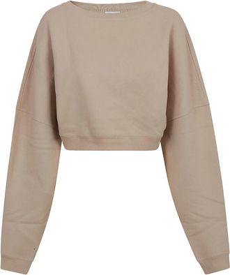 Saint Laurent Cropped Sweatshirt - Dames - Sweatshirts - Beige - M - Katoen - Hoodies & sweatvesten