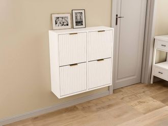 Vente-Unique Shoe Cabinet With 4 Drop-Down Compartments - White & Gold - FRALYN