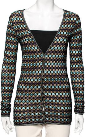 M Missoni Multicolor Patterned Knit Long Sleeve Cardigan