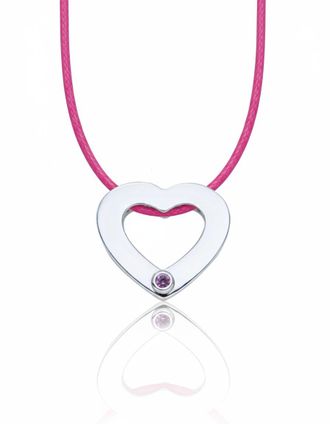 Liv Oliver 18K White Gold Plated Pink Sapphire Heart Necklace