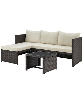 Manhattan Comfort Menton Patio 2-Seater And Lounge Chair with Coffee Table