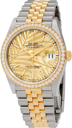 Rolex Datejust 36 Automatic Champagne Palm Motif Dial Chronometer Diamond Watch 126283CSPLMJ