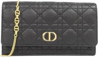 Dior Pre-owned Caro Calf Chain Wallet - Dames - Vintage Schoudertas - Zwart - ONE Size - Leer - Vintage