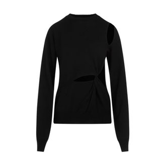 Sportmax Holiday Cutout Pullover - Dames - Ronde hals truien - Zwart - S - Wol - Truien & Vesten