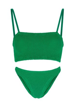 Hunza G Gigi Seersucker Bikini, Green, One Size, Elasticated, Square-neck, Hand Wash, Hunza G Bikini Gigi