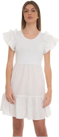 Liu Jo Ruche Mouw Ruche Jurk - Dames - Korte kleedjes - Wit - 2XL - Katoen - Kleedjes