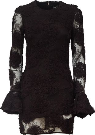 Rotate 3D Floral Lace Mini Dress With Sheer Sleeves And Flared Cuffs