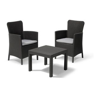 Keter Set Tavolino e 2 Poltrone da Giardino Effetto Rattan Keter Salvador Balcony Antracite