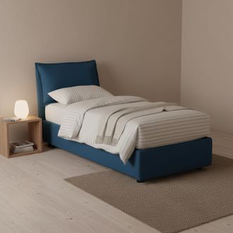 Talamo Italia Talamo Italia - Cama Individual Carolina, Cama Contenedor Con Revestimiento De Tela, 100% Made In Italy, Apertura Frontal, Con Colch&oacute;n Cm 80x190 Inclu