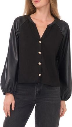 Parker Faux Leather Sleeve Button Front Top in Rich Black at Nordstrom Rack, Size Xx-Small