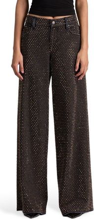 Alice & Olivia Amazing Stud Embellished Baggy Wide Leg Jeans in Maya Charcoal Black at Nordstrom, Size 24