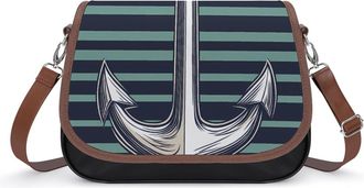 Generic (Anchors)-Green Stripes Small Womens Crossbody Bags Shoulder Handbag with Adjustable Strap for Travel