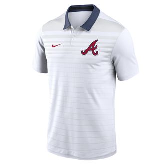 Nike Atlanta Braves Striped Vapor Nike Mens Dri-FIT MLB Polo in White | 00HT022NAW-B1N