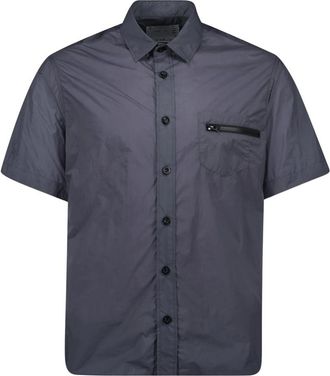 sacai Nylon Blauw-Grijze Shirt Lente-Zomer 2025 - Heren - Korte mouwen Overhemden - Blauw - S - Nylon - Overhemden