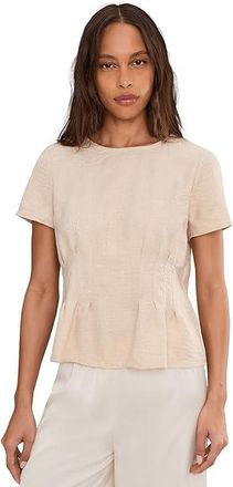 Vince Camuto Short Sleeve Pleated Waist Blouse Womens Clothing Sand Drift : SM, Polyester