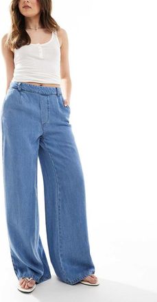 Object wide leg chambray pants in light blue denim