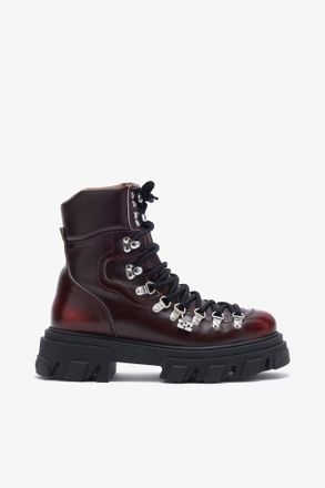 Ganni Cleated Mountain Boot in Burgundy - Size 36 Red