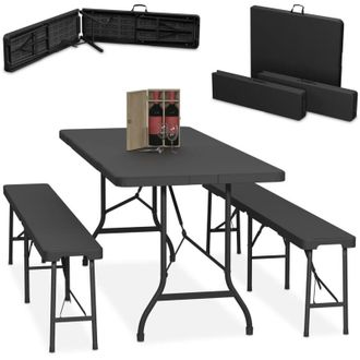 Relaxdays Relaxdays Folding Garden Furniture Set of 3, Garden Table & Beer Benches, Parties, Camping, HWD: 73 x 180 x 74 cm, Black