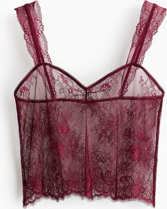 H&M Kurzes Spitzentop - Dunkelrot