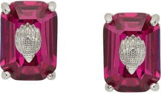 Kurt Geiger Emerald Cut Crystal Eagles Head Stud Earrings in Fuchsia at Nordstrom Rack