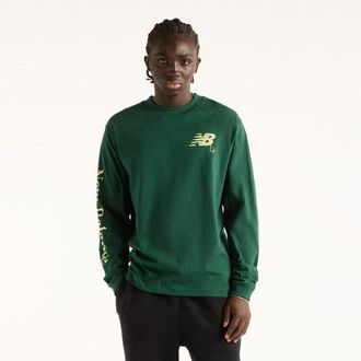 New Balance Uomo Digitally Remastered Long Sleeve T-Shirt in Verde, Cotone, Taglia 2XL