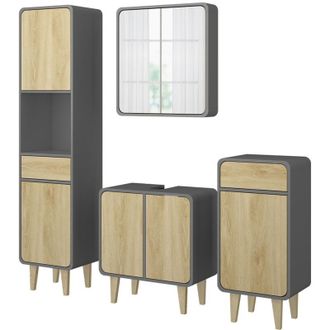 Vicco Set di mobili da bagno Arla, Antracite/quercia, 4 parti